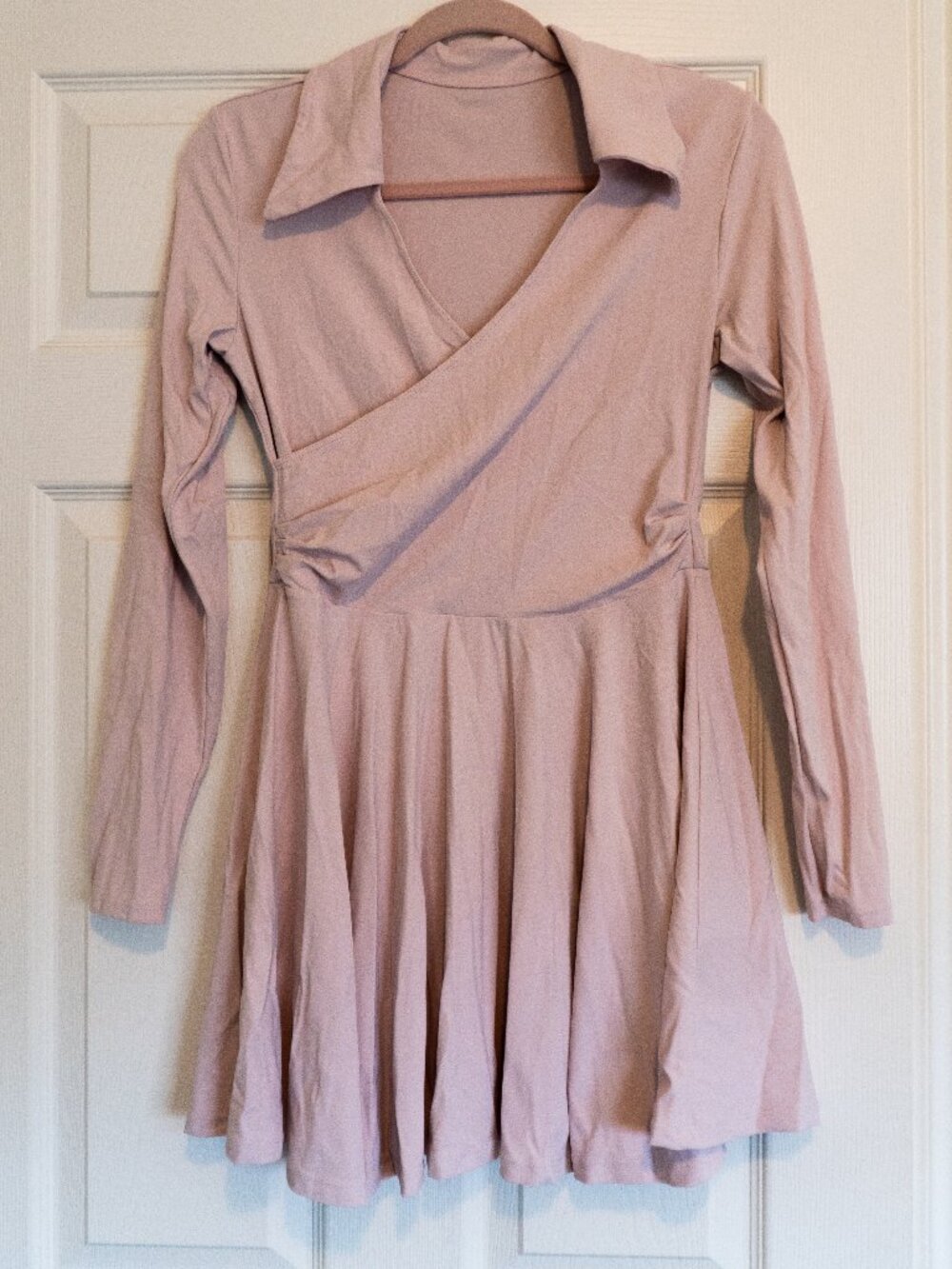 Blush Pink Collared Wrap Front Athletic Skater Dress Long Sleeve Women's M